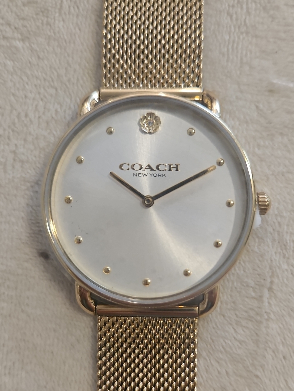 Coach Women's Gold Mesh Bracelet Watch - White Dial